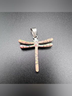 Opal Inlay Dragonfly Pendant